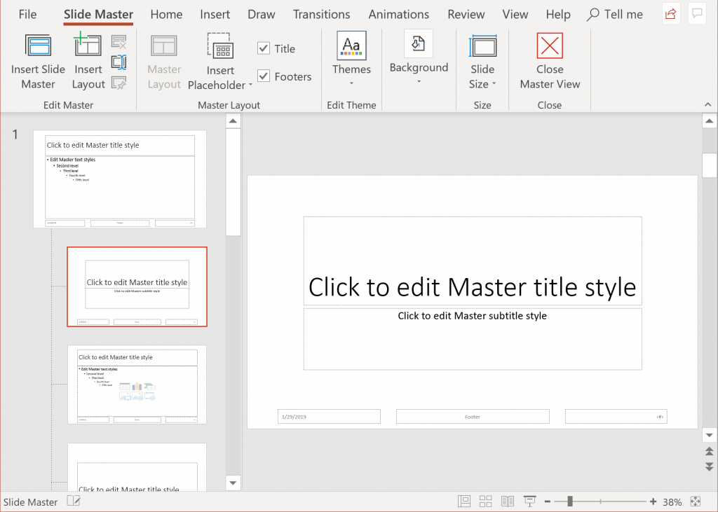 Screenshot showing PowerPoint in Slide Master mode.