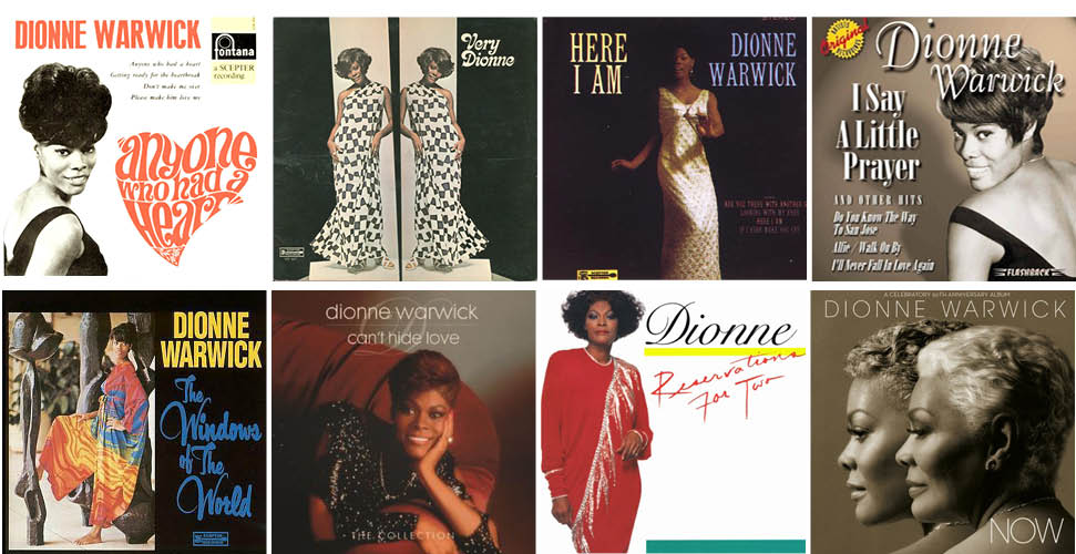 Collection of Dionne Warwick album covers from across her career