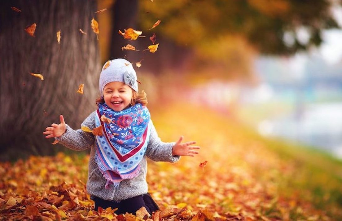 child in leaves