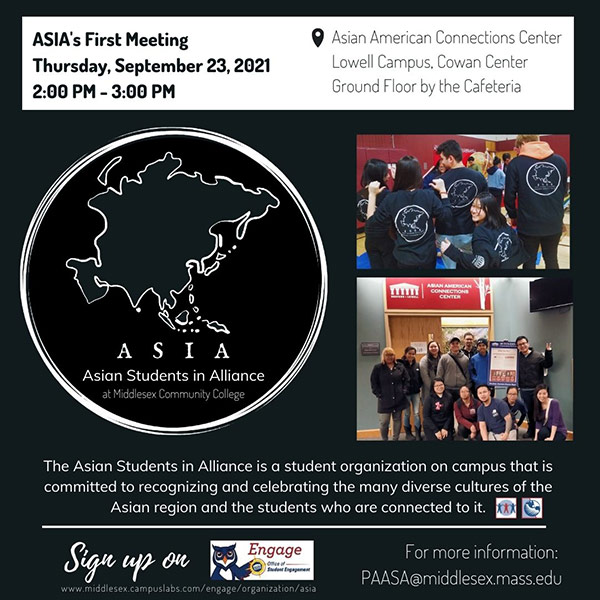 event flyer with image of black circle containing the Asian continent